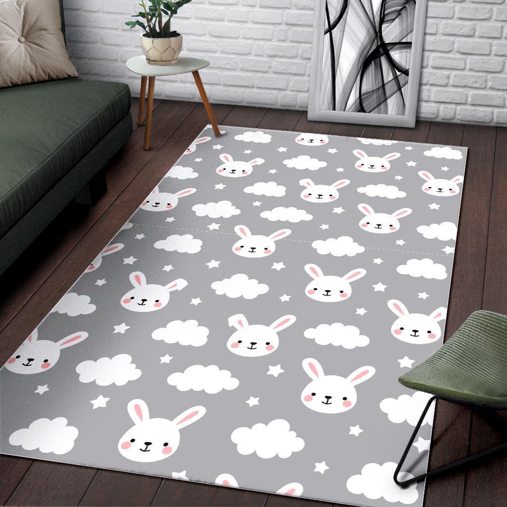 Cloud Bunny Rabbit Pattern Print Floor Mat-grizzshop