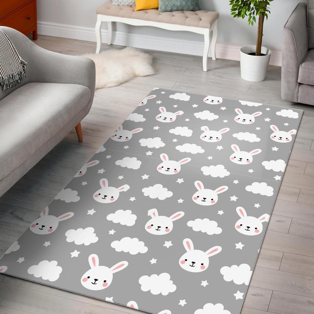 Cloud Bunny Rabbit Pattern Print Floor Mat-grizzshop