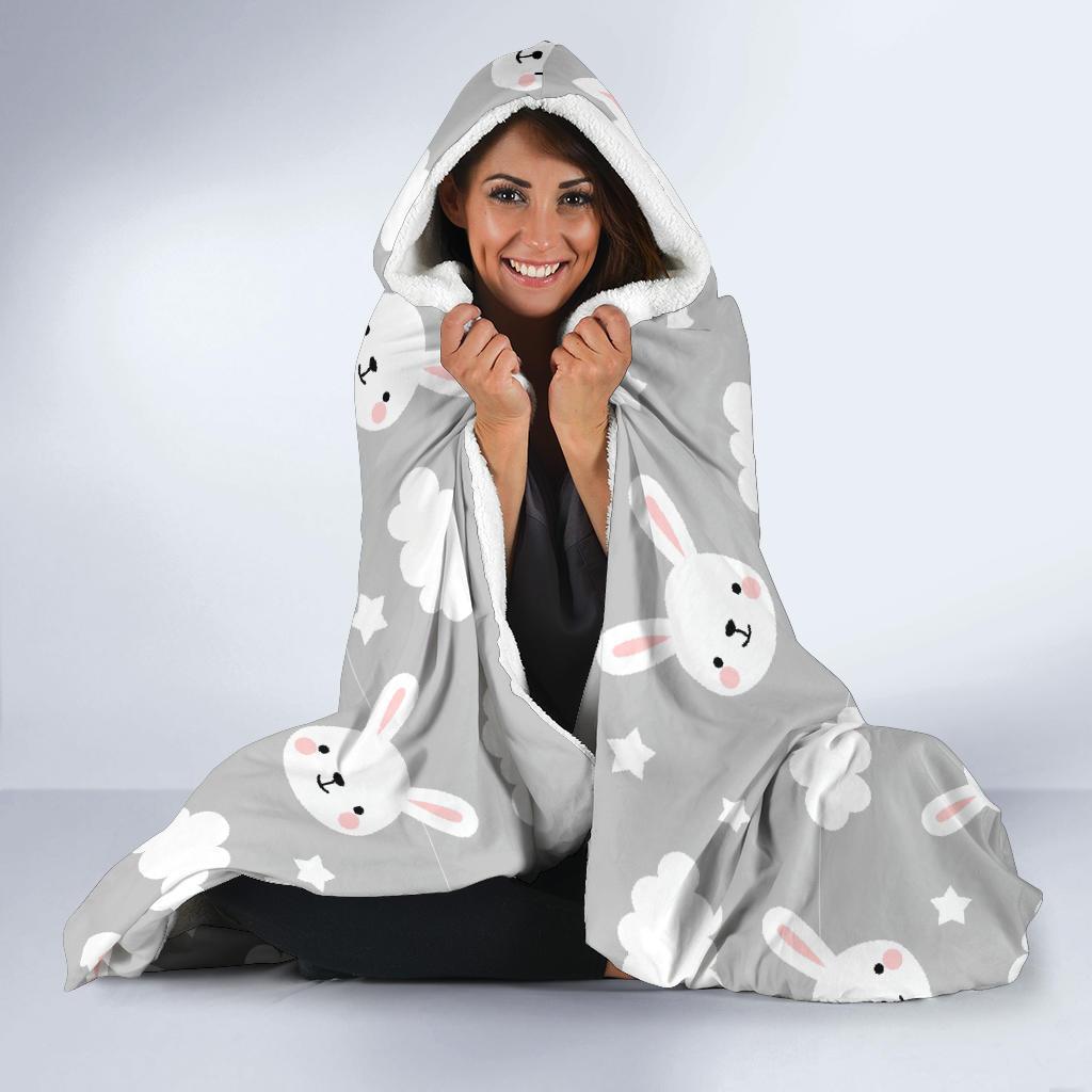 Cloud Bunny Rabbit Pattern Print Hooded Blanket-grizzshop