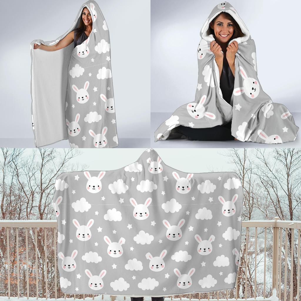 Cloud Bunny Rabbit Pattern Print Hooded Blanket-grizzshop