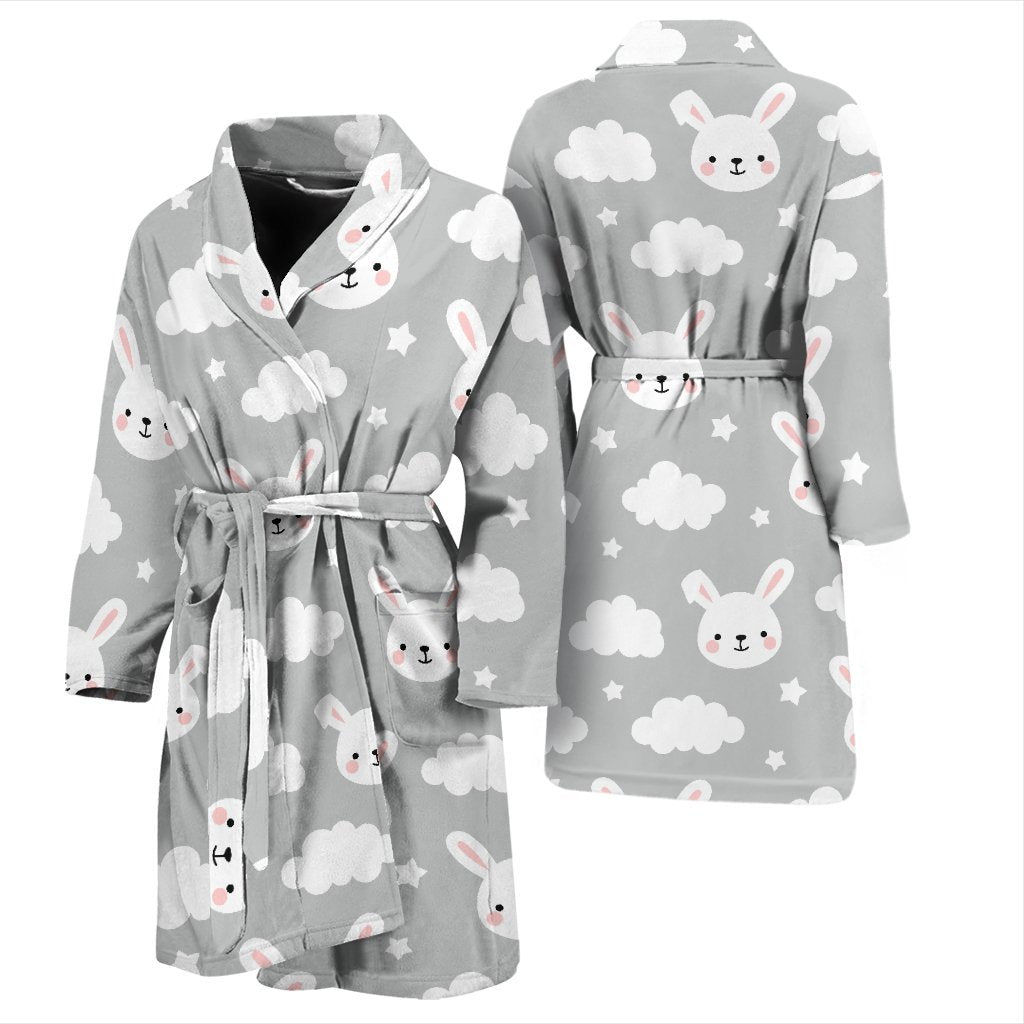 Cloud Bunny Rabbit Pattern Print Men Long Robe-grizzshop