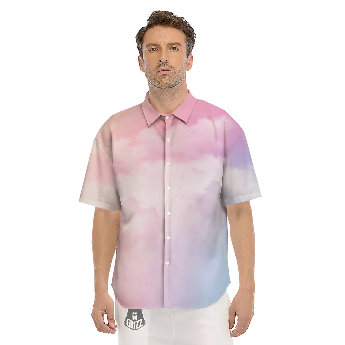 Cloud Coloful Print Men's Short Sleeve Shirts-grizzshop