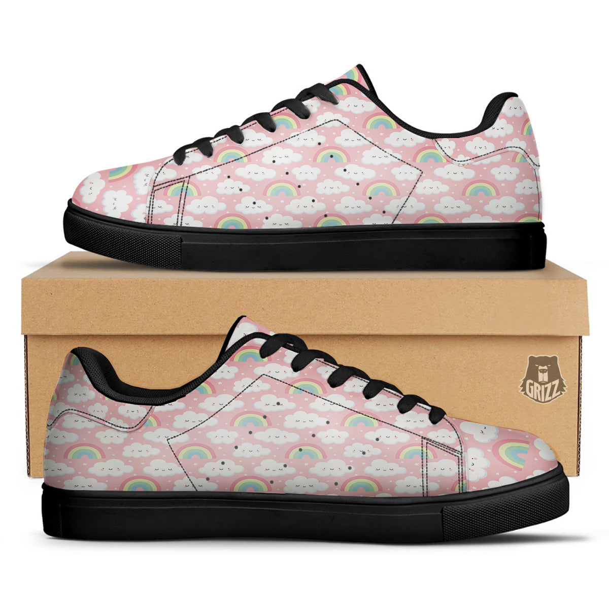 Cloud Cute Print Pattern Black Low Top Sneakers-grizzshop