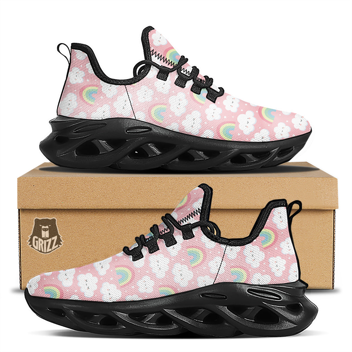 Cloud Cute Print Pattern Black Running Shoes-grizzshop