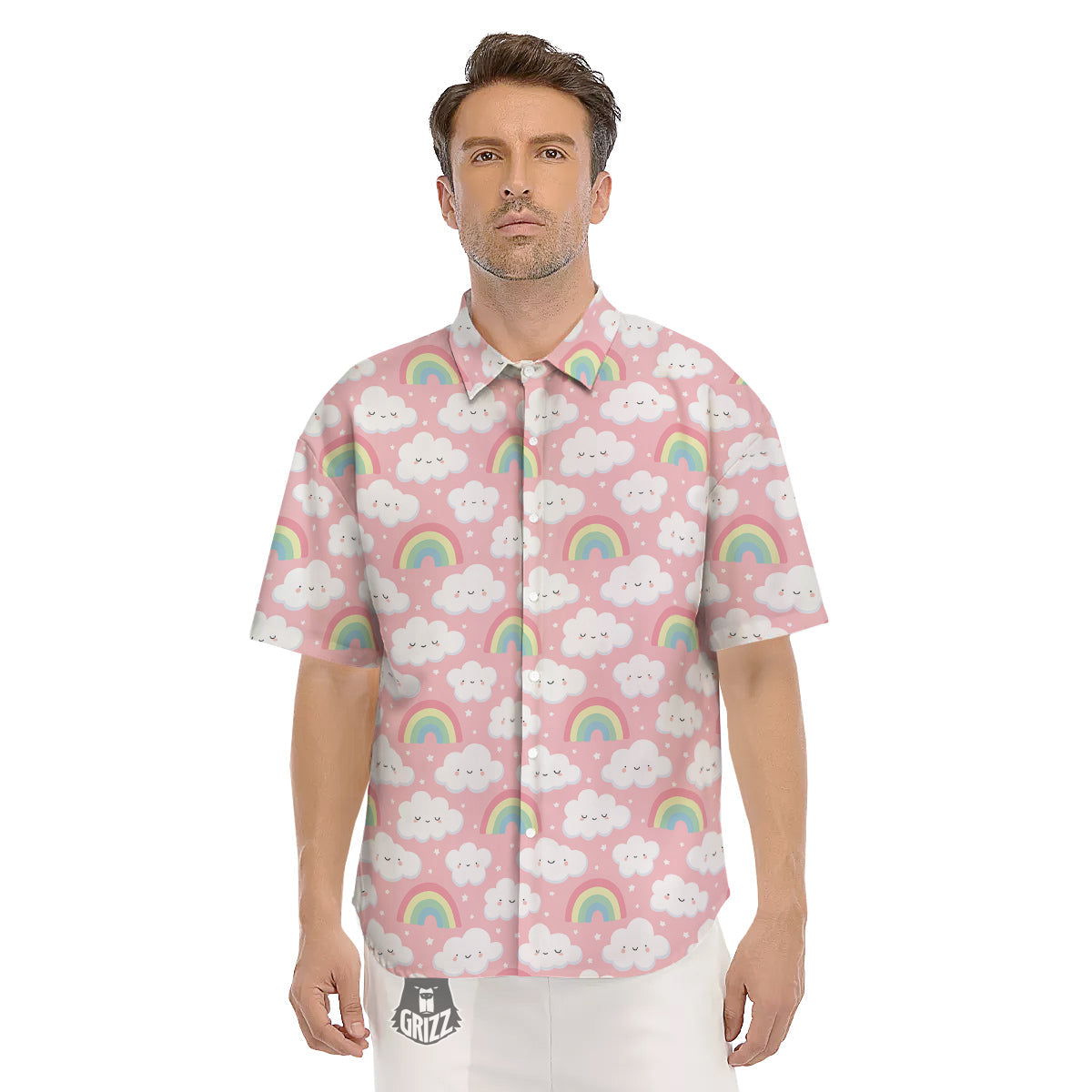 Cloud Cute Print Pattern Men's Short Sleeve Shirts-grizzshop