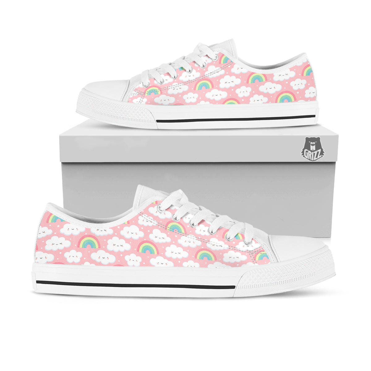 Cloud Cute Print Pattern White Low Top Shoes-grizzshop