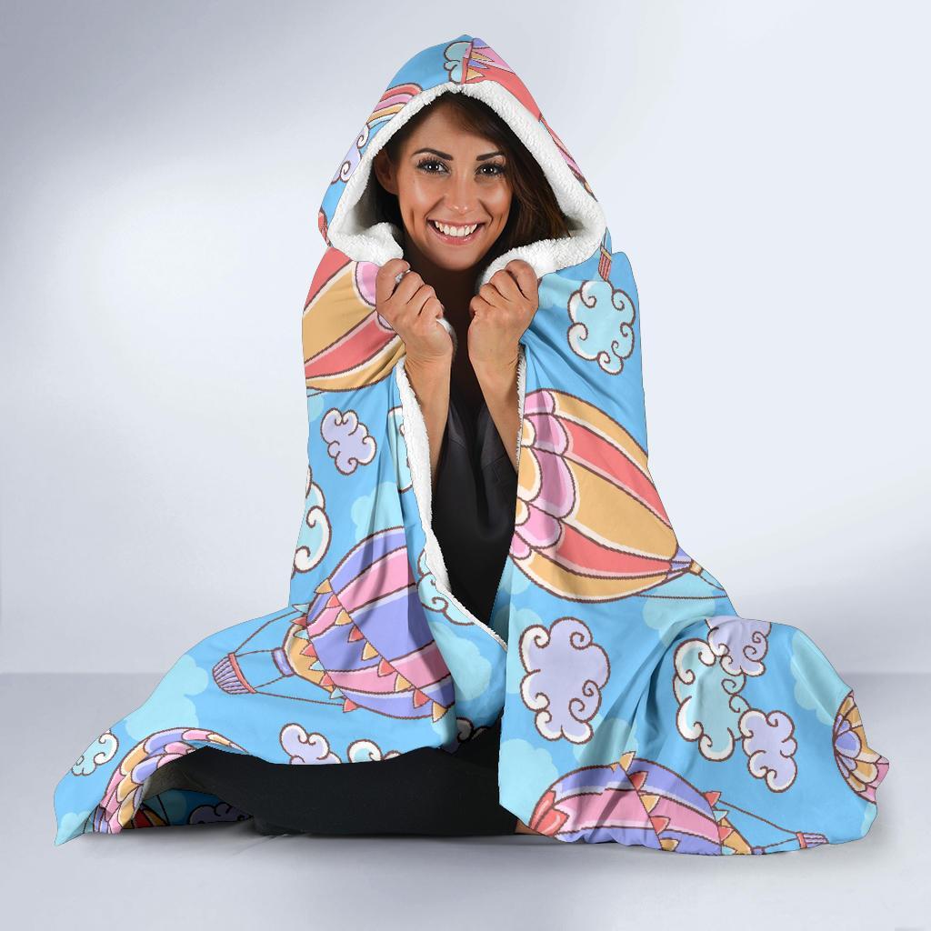 Cloud Hot Air Balloon Pattern Print Hooded Blanket-grizzshop