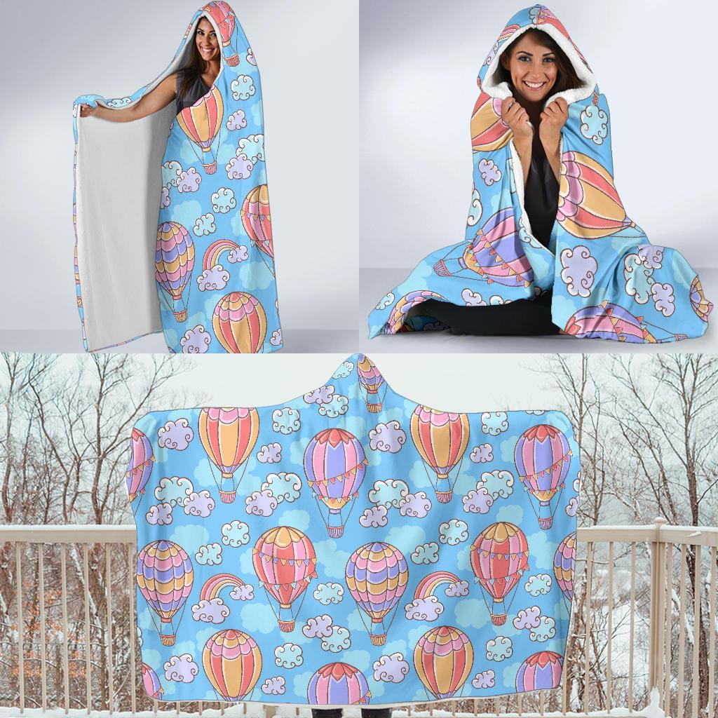 Cloud Hot Air Balloon Pattern Print Hooded Blanket-grizzshop