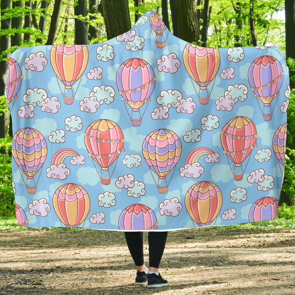 Cloud Hot Air Balloon Pattern Print Hooded Blanket-grizzshop