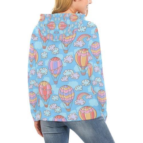 Cloud Hot Air Balloon Pattern Print Women Pullover Hoodie-grizzshop