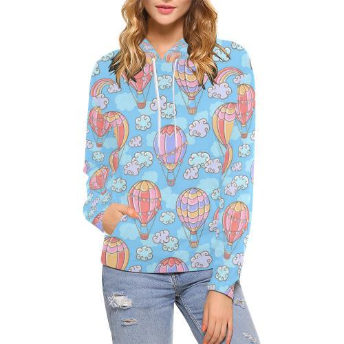 Cloud Hot Air Balloon Pattern Print Women Pullover Hoodie-grizzshop