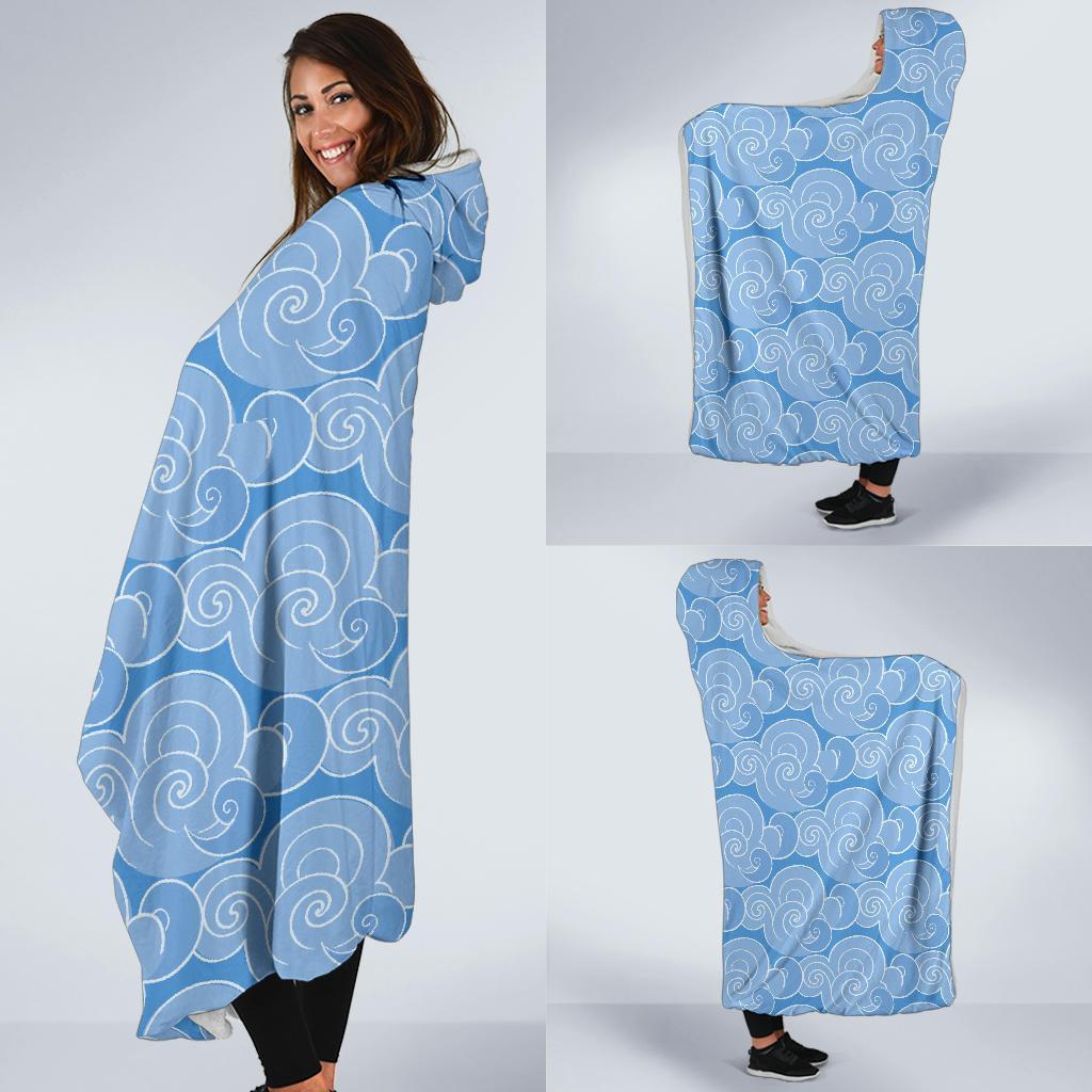 Cloud Pattern Print Hooded Blanket-grizzshop