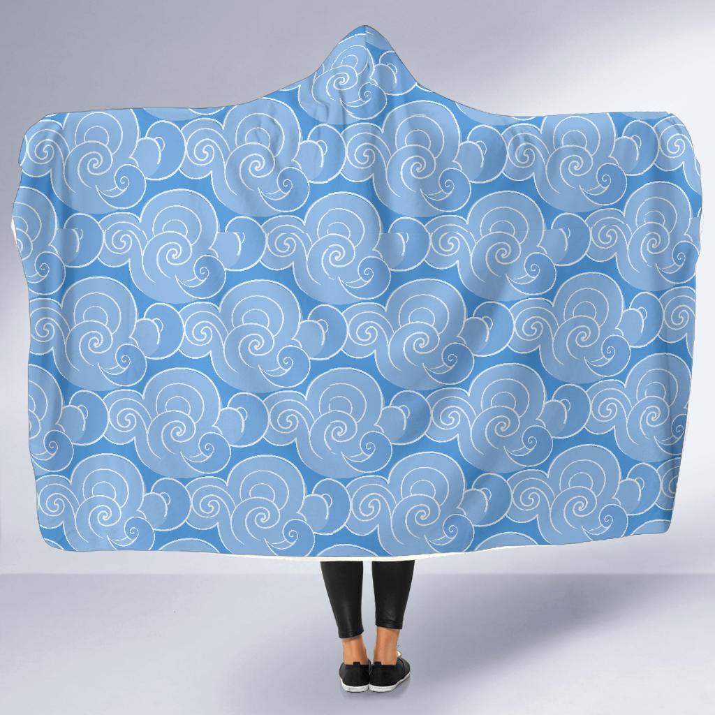 Cloud Pattern Print Hooded Blanket-grizzshop
