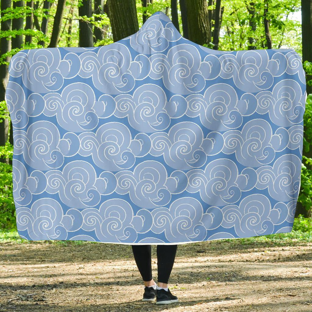 Cloud Pattern Print Hooded Blanket-grizzshop
