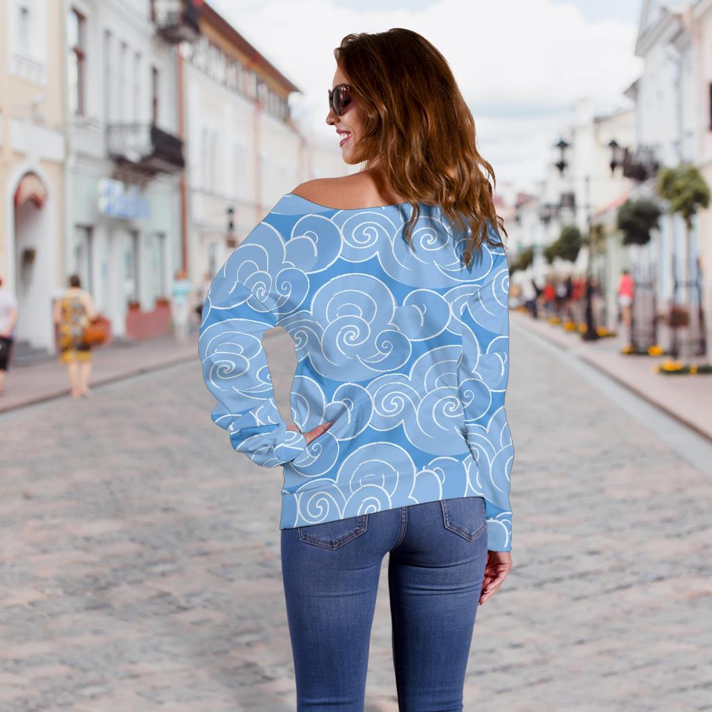 Cloud Pattern Print Women Off Shoulder Sweatshirt-grizzshop