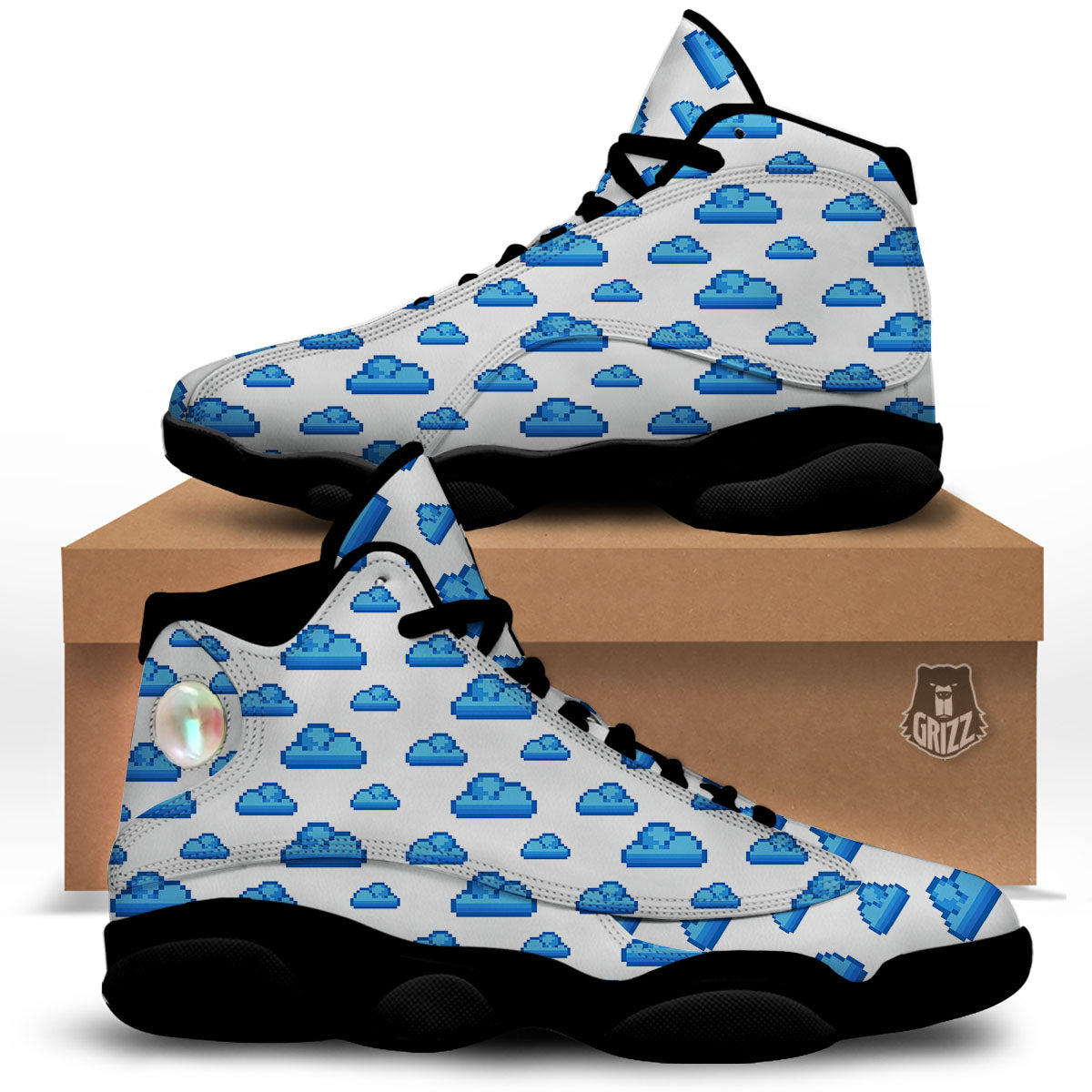 Cloud Pixel Print Pattern Black Basketball Shoes-grizzshop