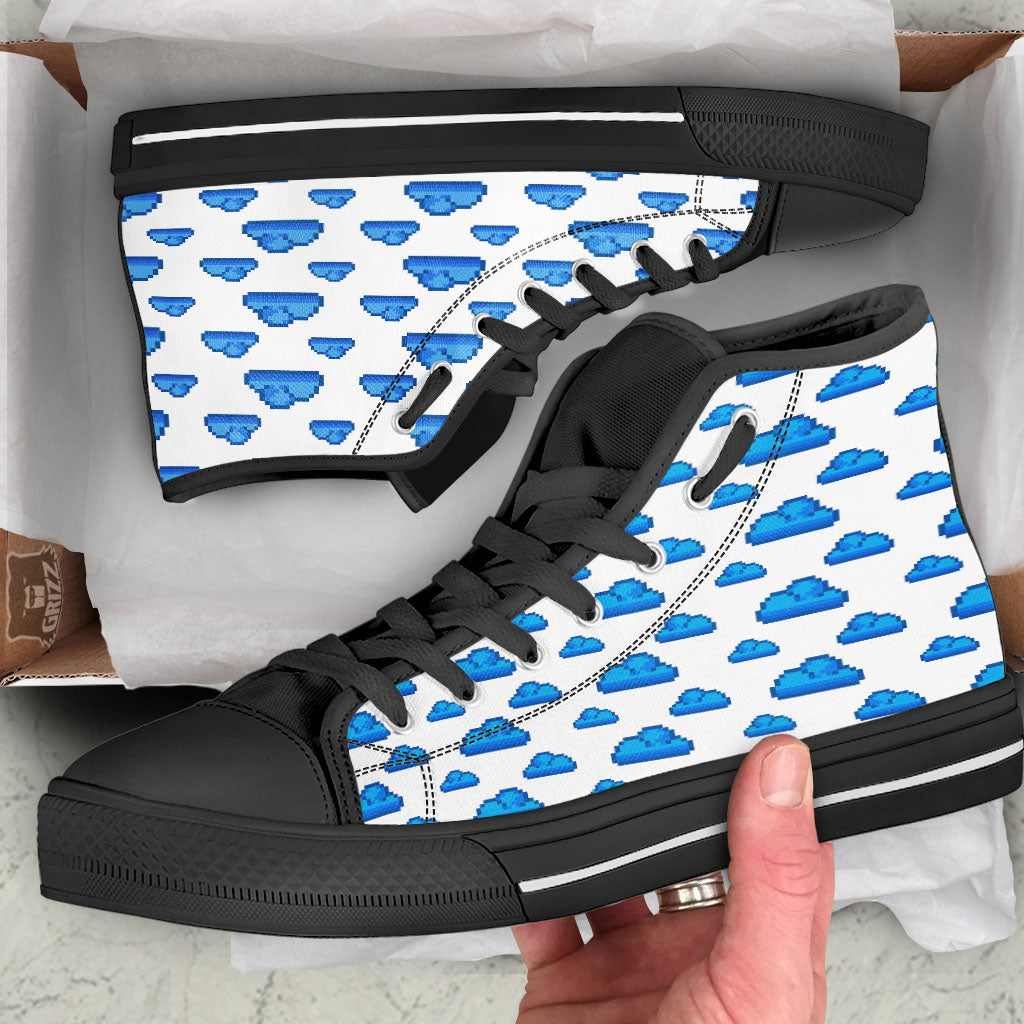 Cloud Pixel Print Pattern Black High Top Shoes-grizzshop