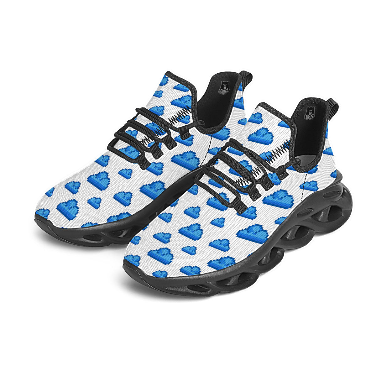 Cloud Pixel Print Pattern Black Running Shoes-grizzshop