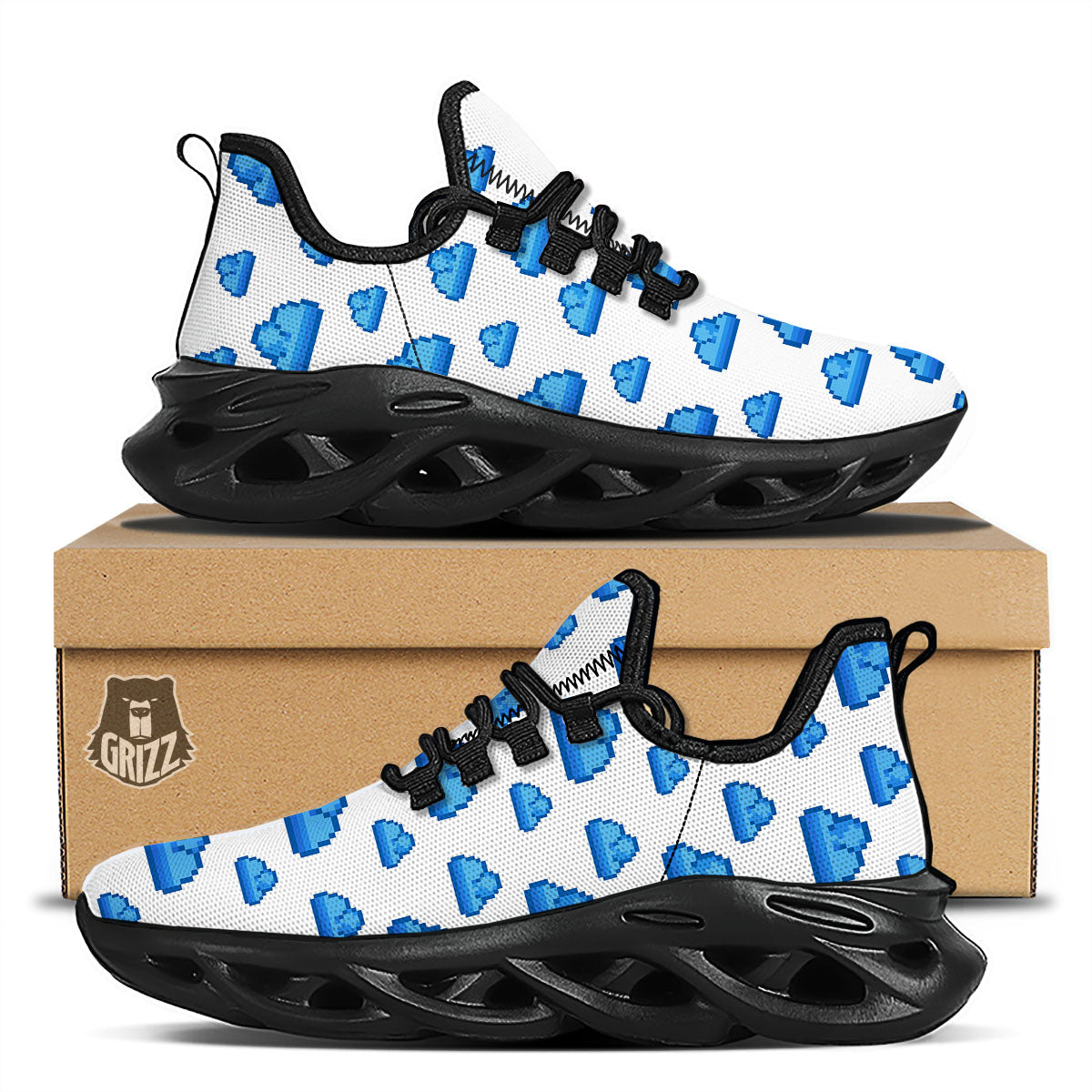Cloud Pixel Print Pattern Black Running Shoes-grizzshop