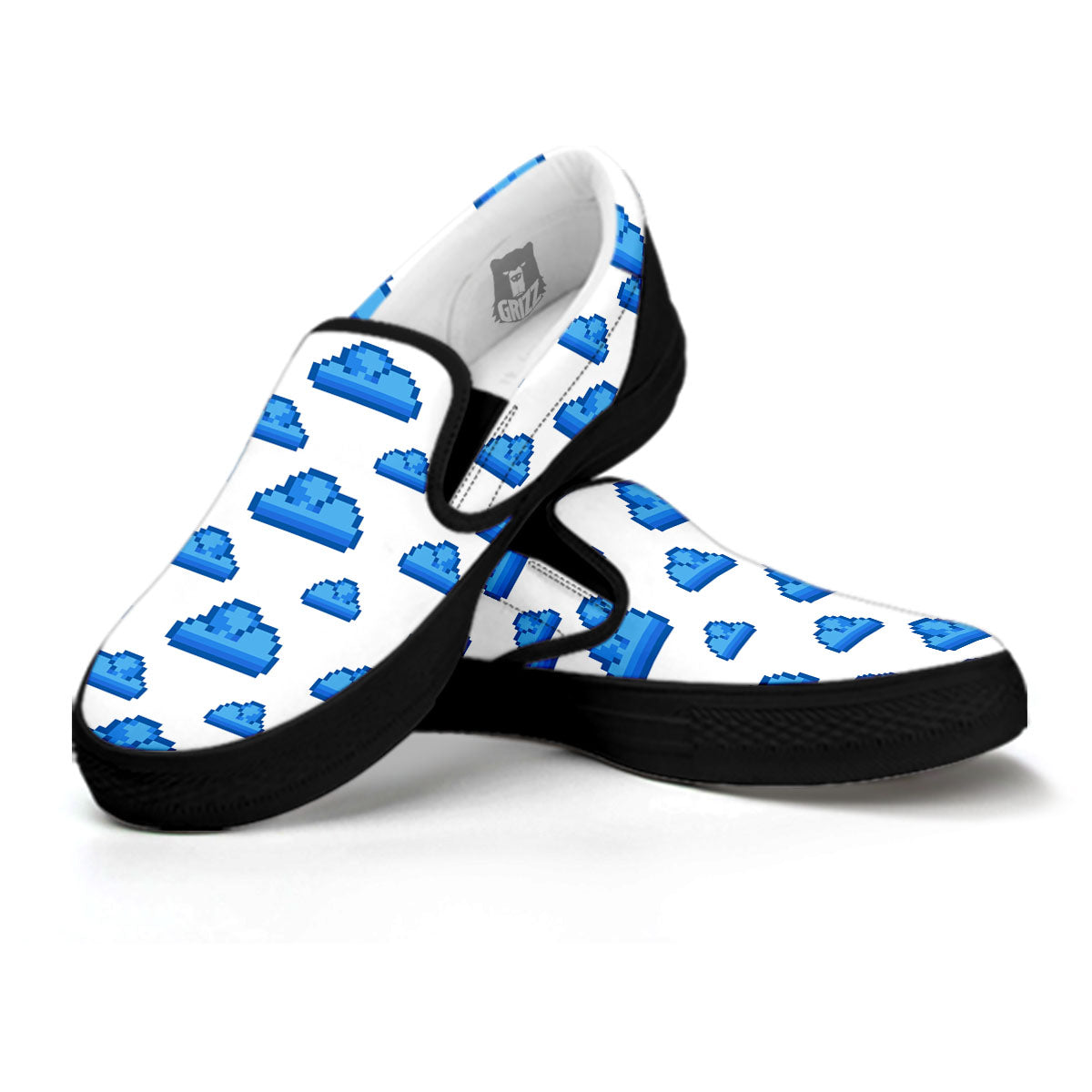 Cloud Pixel Print Pattern Black Slip On Shoes-grizzshop