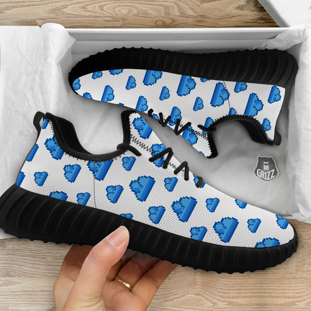 Cloud Pixel Print Pattern Black Walking Shoes-grizzshop
