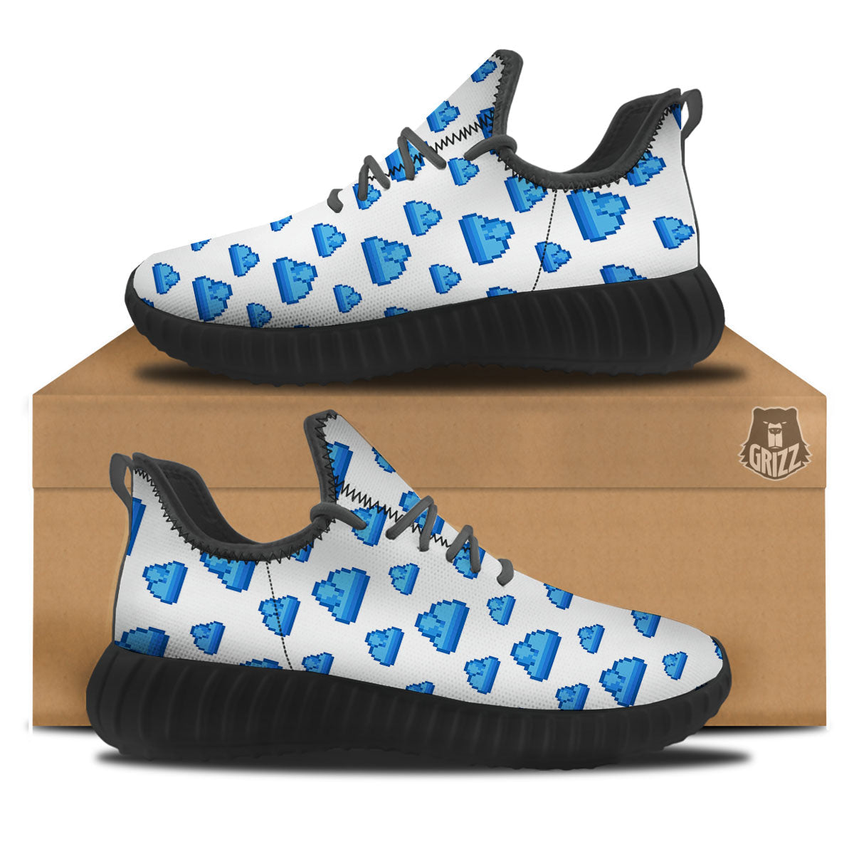 Cloud Pixel Print Pattern Black Walking Shoes-grizzshop
