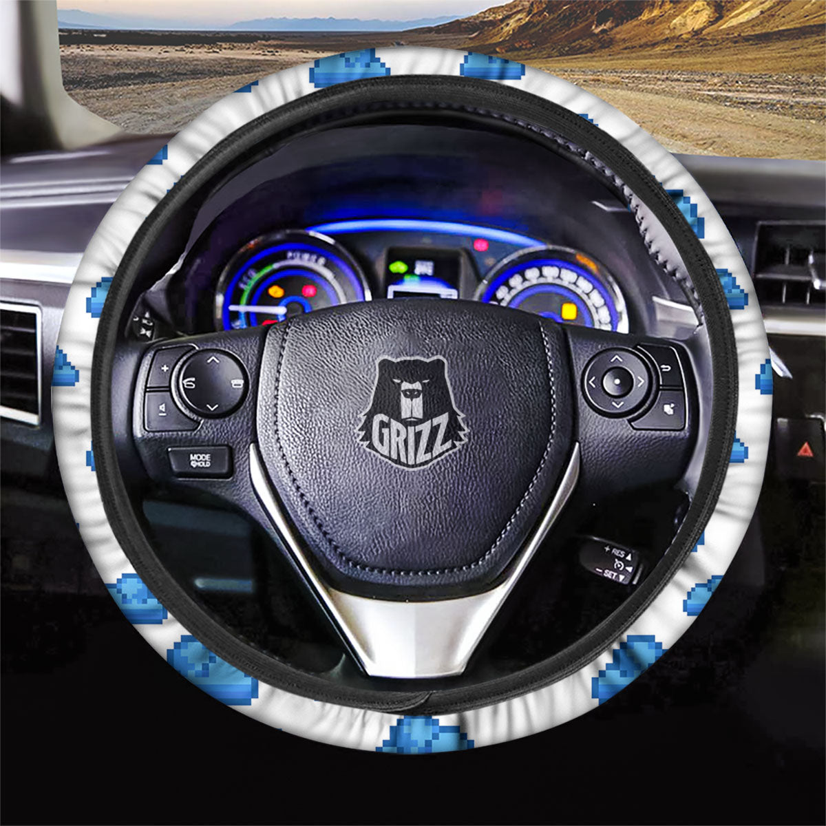 Cloud Pixel Print Pattern Car Steering Wheel Cover-grizzshop