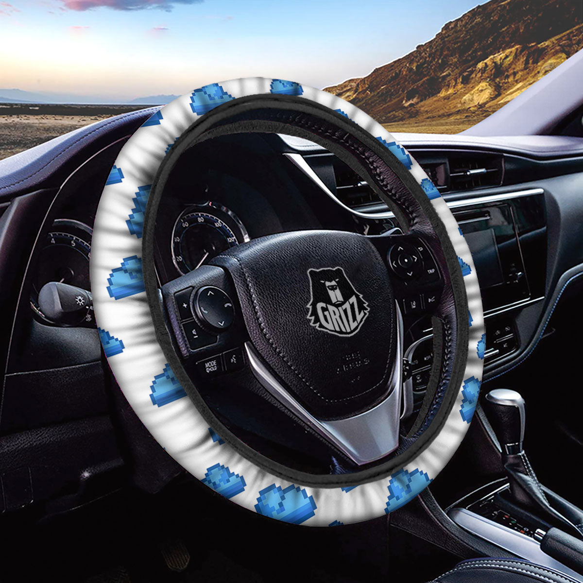 Cloud Pixel Print Pattern Car Steering Wheel Cover-grizzshop