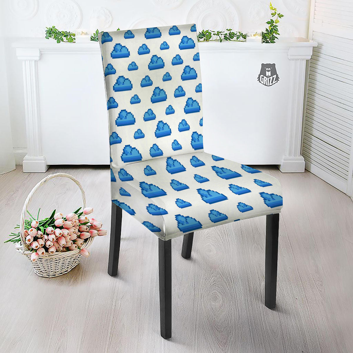 Cloud Pixel Print Pattern Dining Chair Slipcover-grizzshop