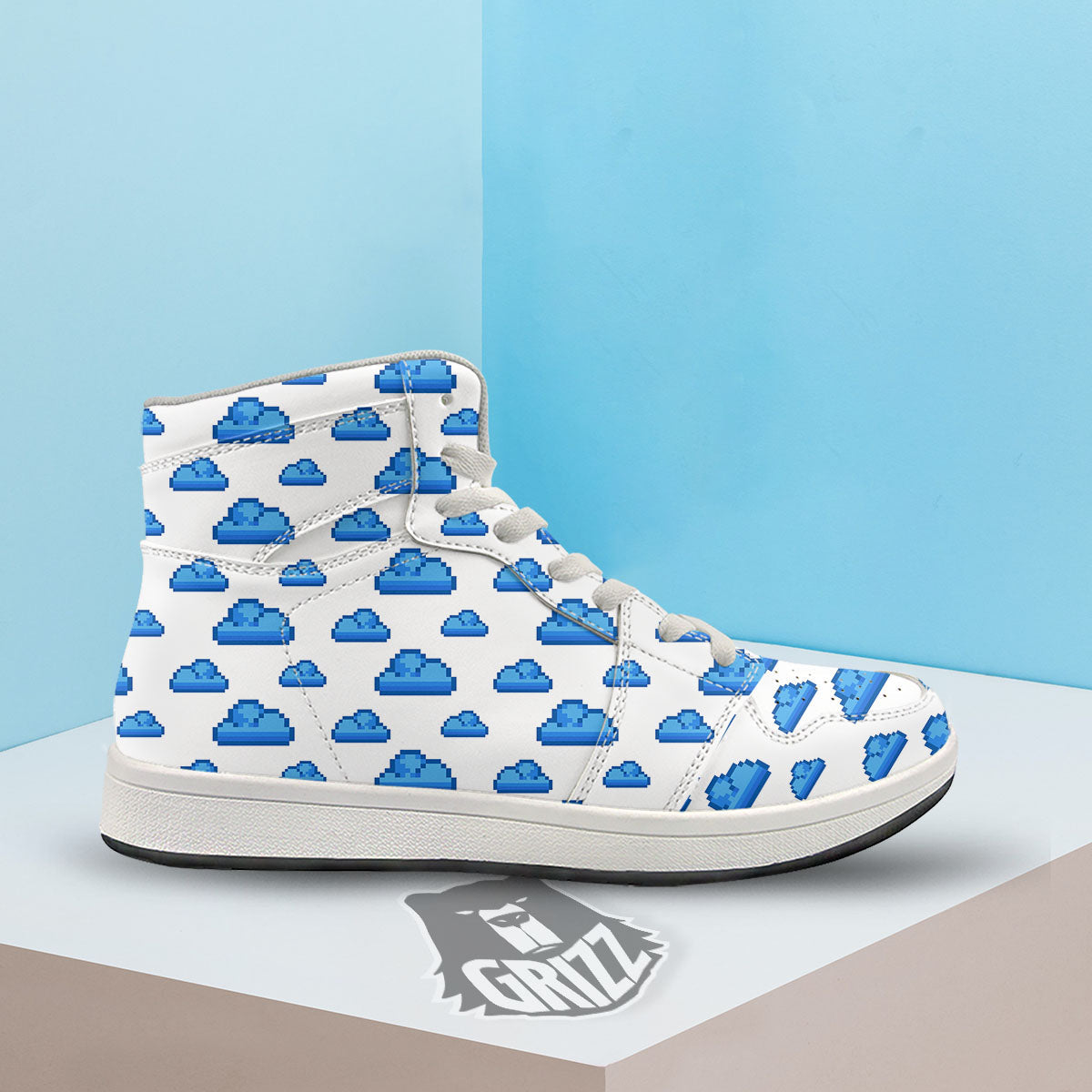 Cloud Pixel Print Pattern High Top Sneakers-grizzshop