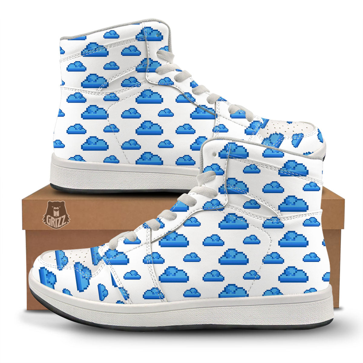Cloud Pixel Print Pattern High Top Sneakers-grizzshop