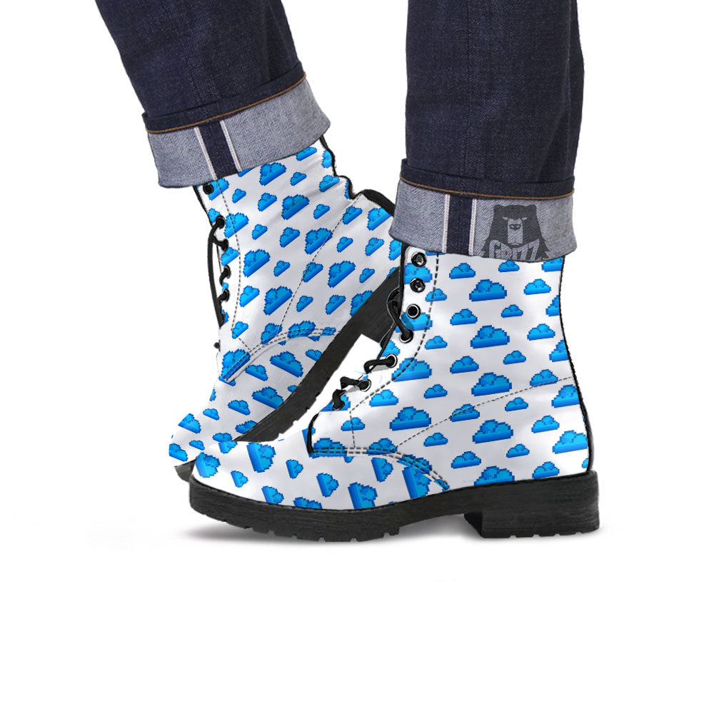 Cloud Pixel Print Pattern Leather Boots-grizzshop