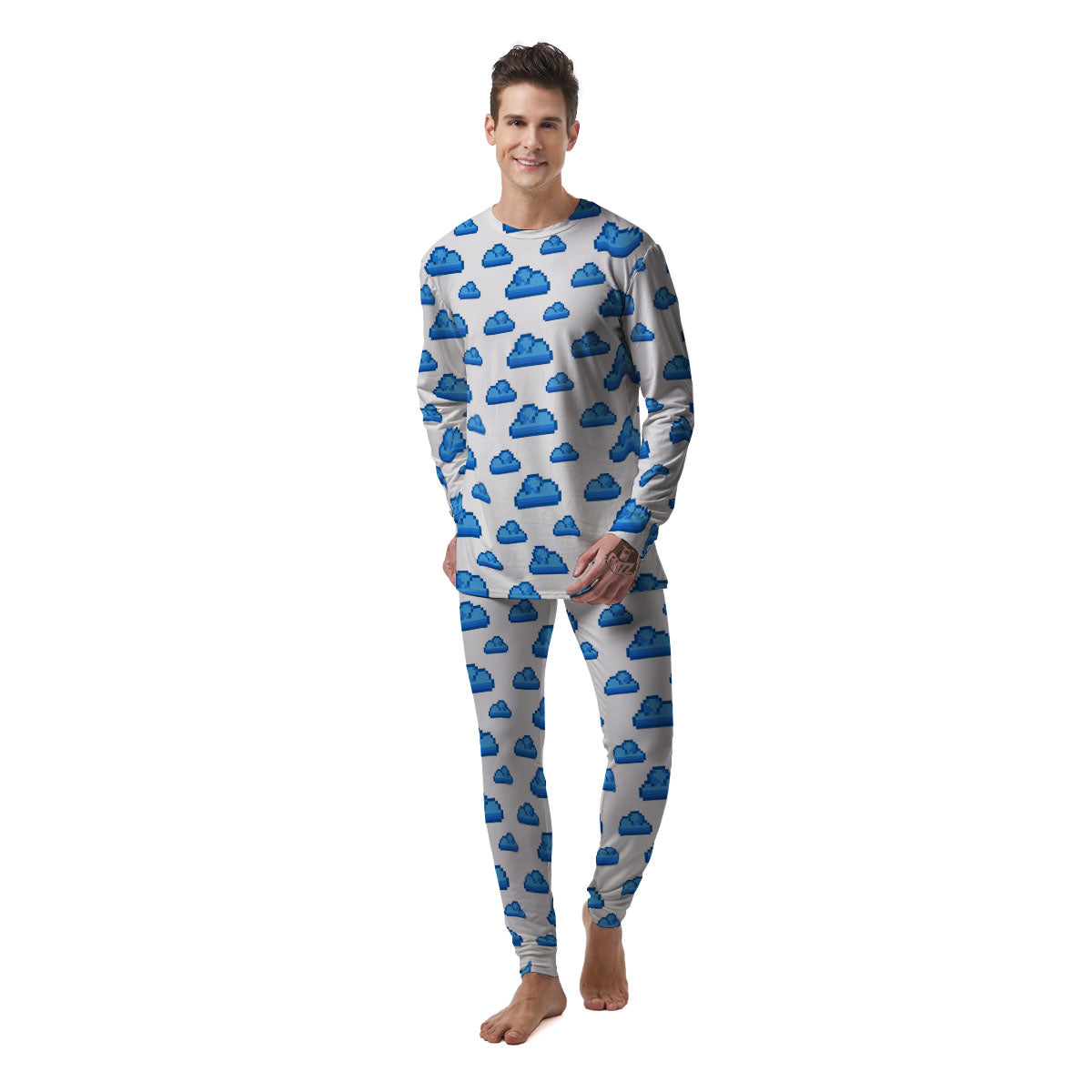 Cloud Pixel Print Pattern Men's Pajamas-grizzshop