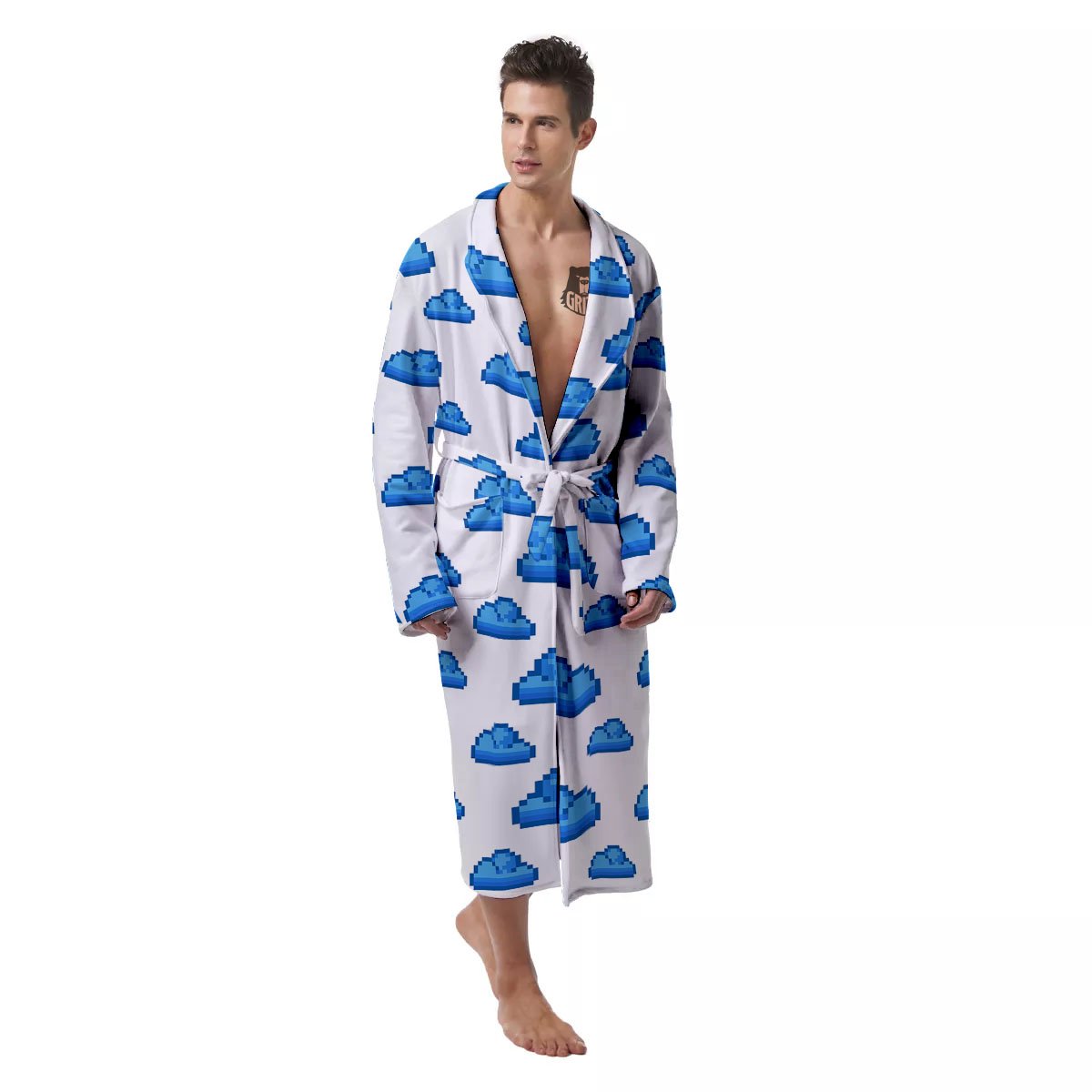Cloud Pixel Print Pattern Men's Robe-grizzshop