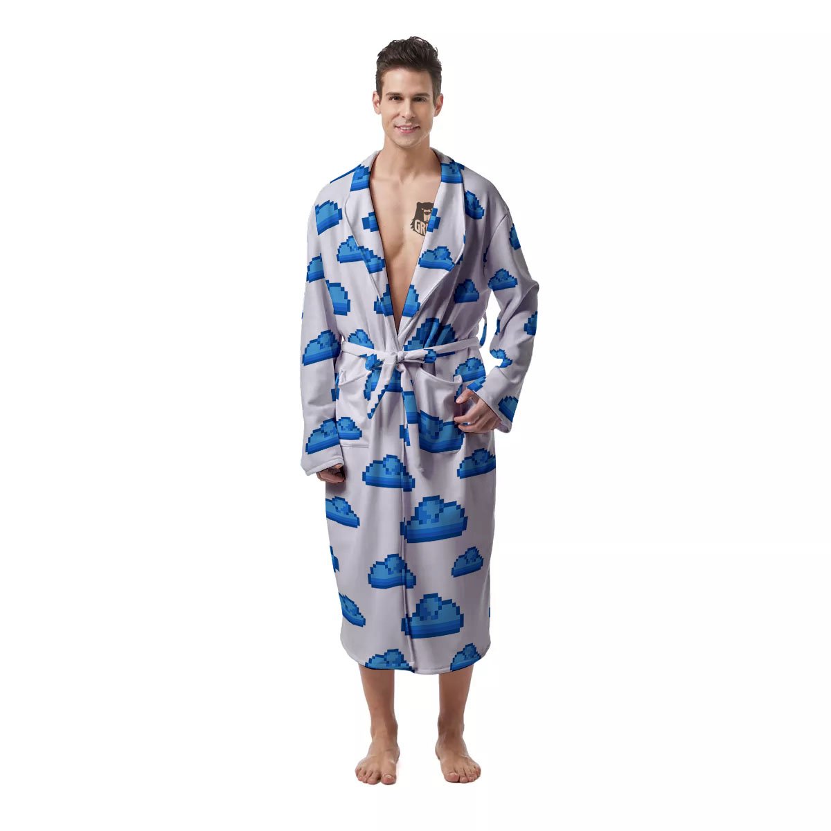 Cloud Pixel Print Pattern Men's Robe-grizzshop