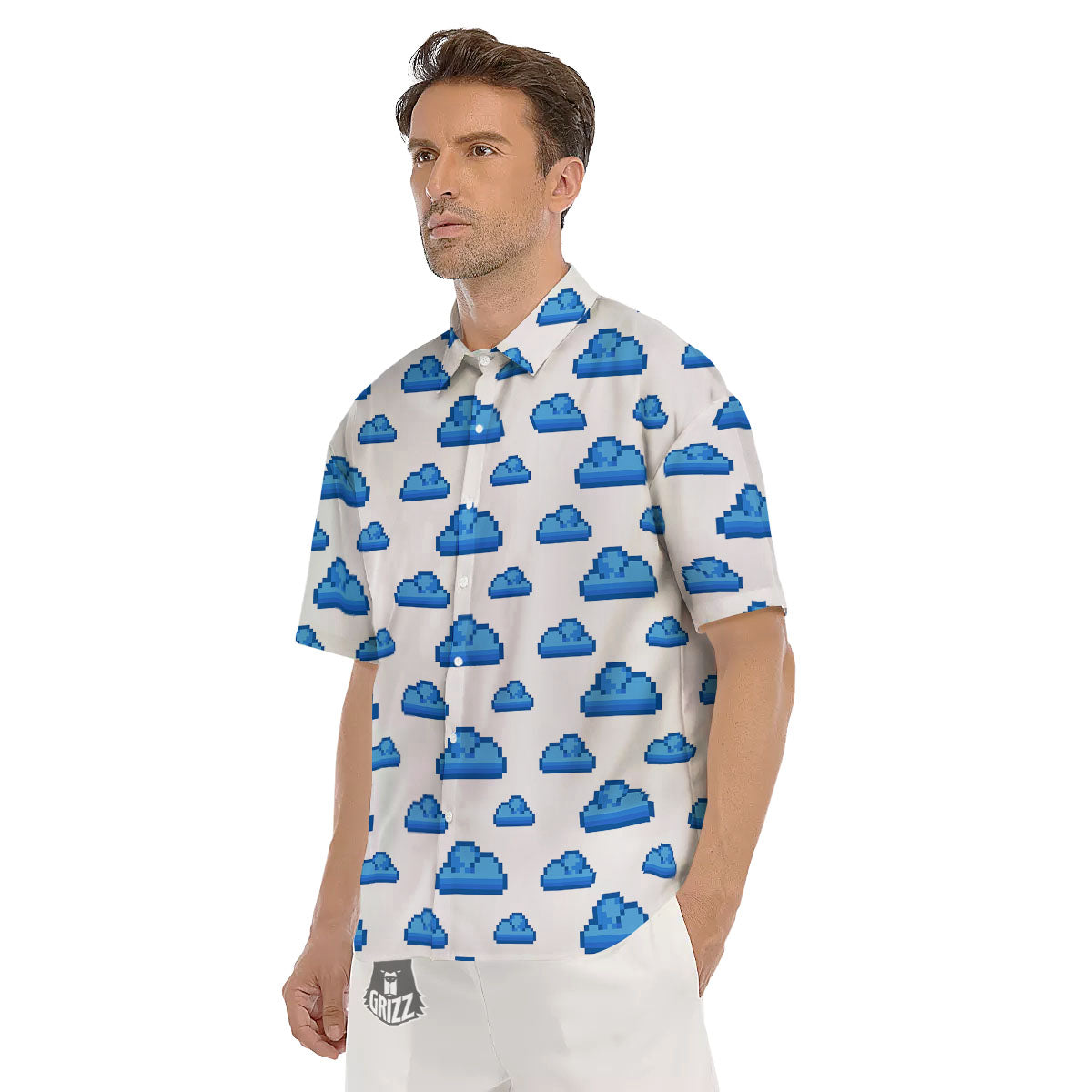 Cloud Pixel Print Pattern Men's Short Sleeve Shirts-grizzshop