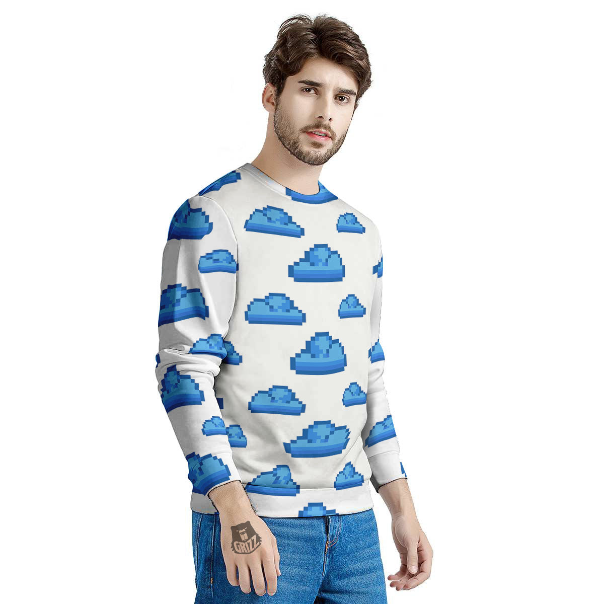 Cloud Pixel Print Pattern Men's Sweatshirt-grizzshop