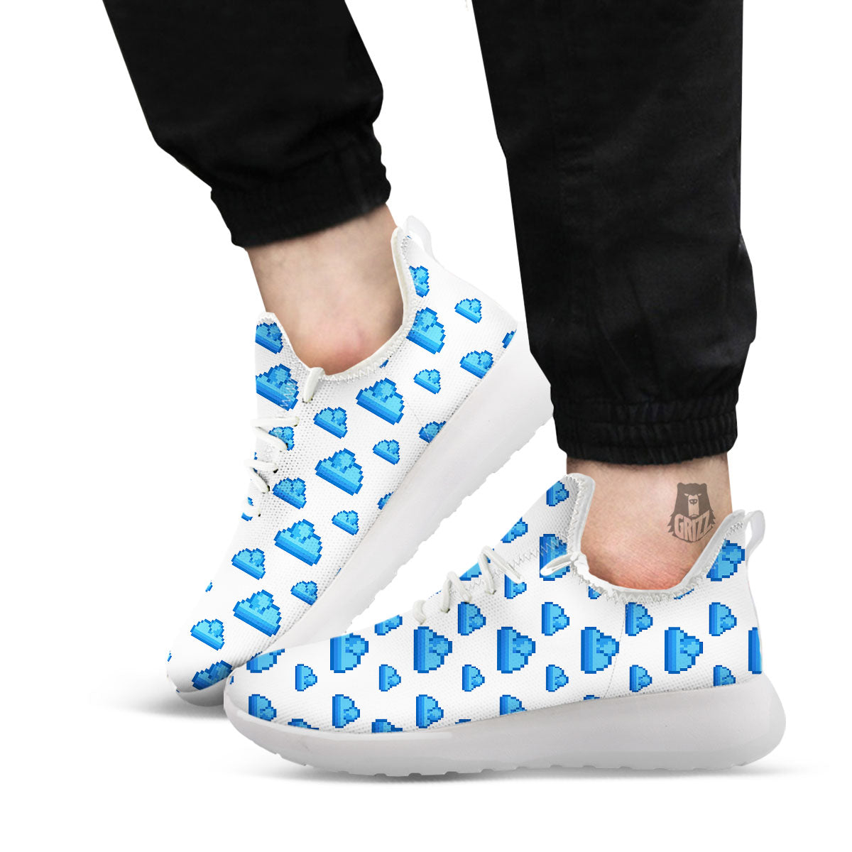 Cloud Pixel Print Pattern White Athletic Shoes-grizzshop