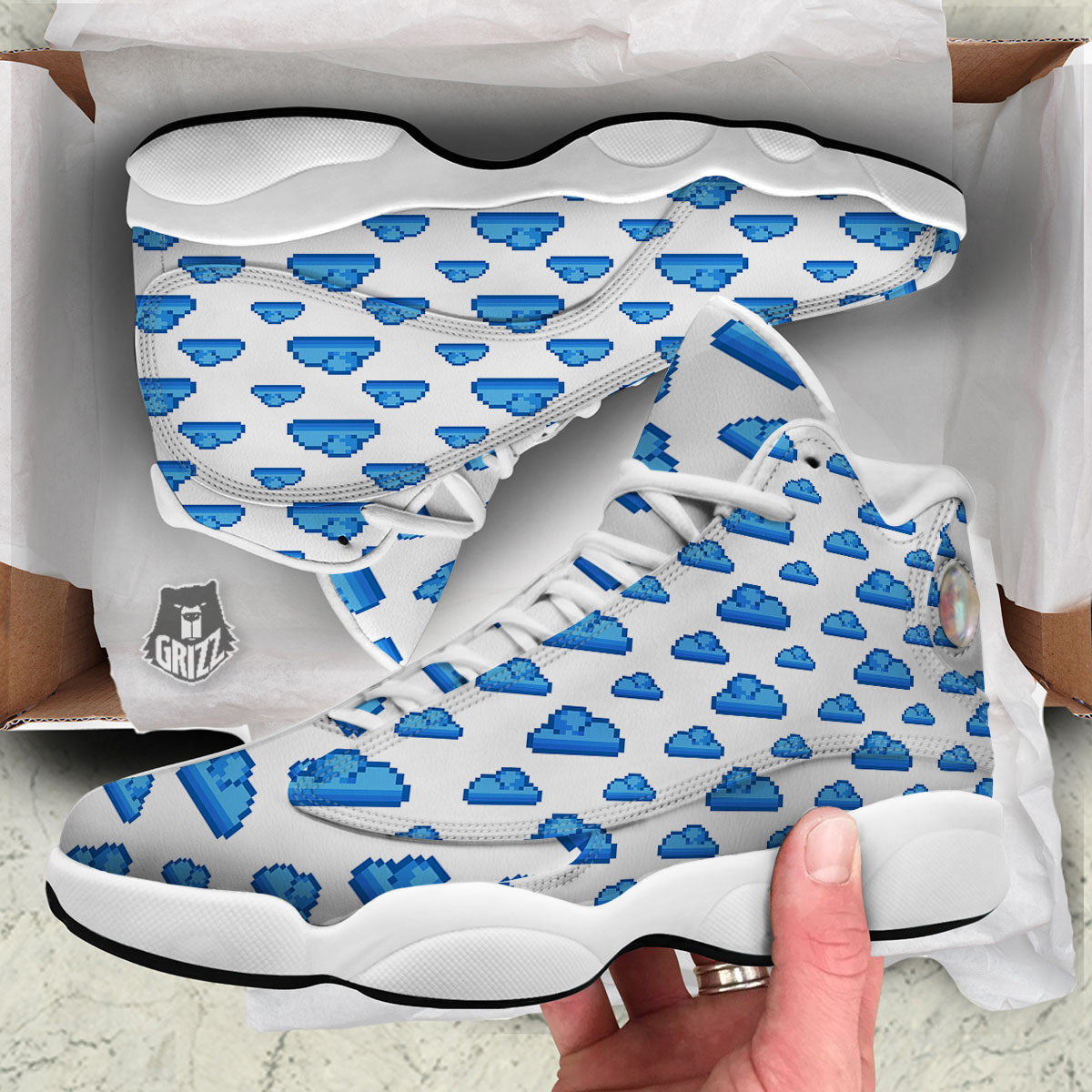 Cloud Pixel Print Pattern White Basketball Shoes-grizzshop
