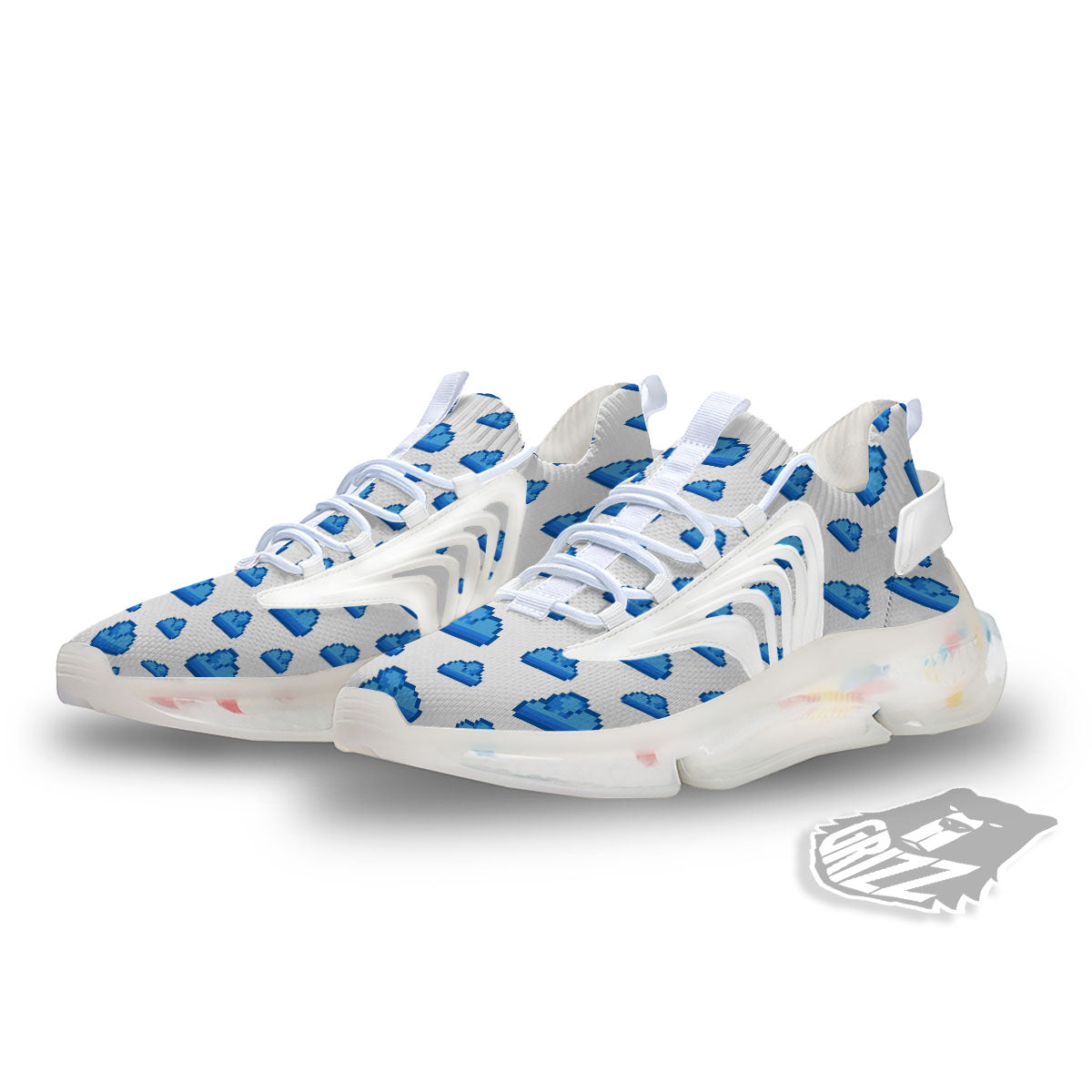 Cloud Pixel Print Pattern White Gym Shoes-grizzshop