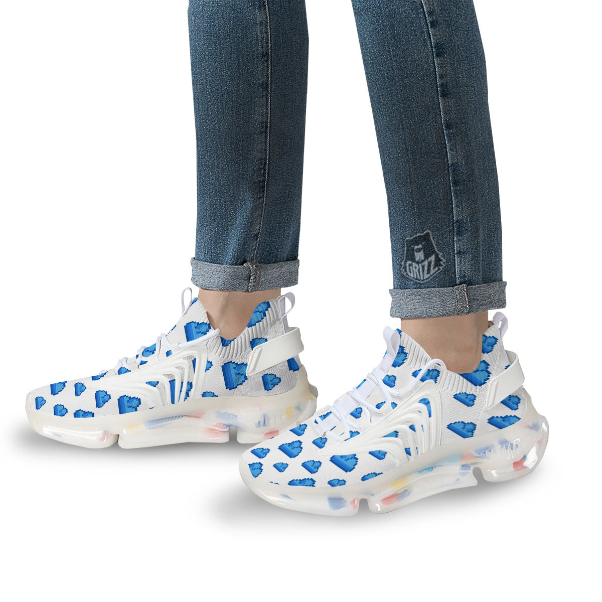 Cloud Pixel Print Pattern White Gym Shoes-grizzshop