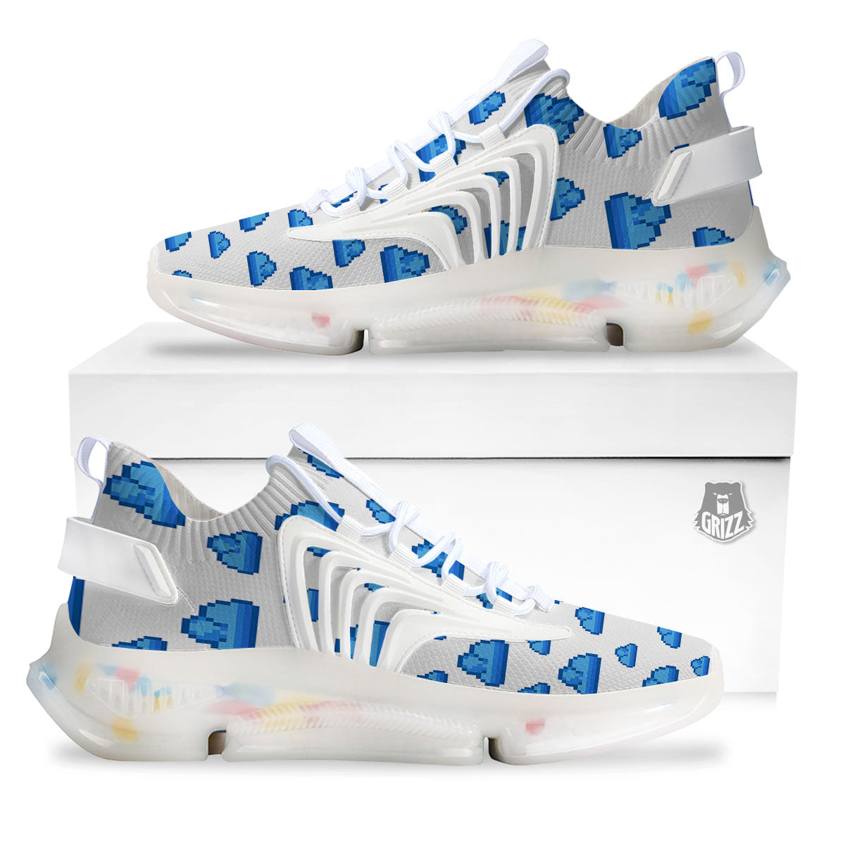 Cloud Pixel Print Pattern White Gym Shoes-grizzshop