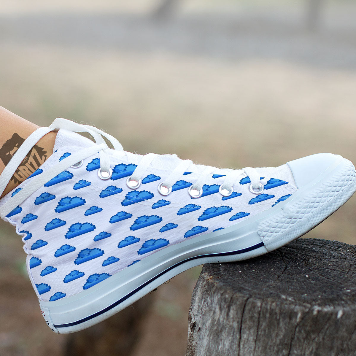 Cloud Pixel Print Pattern White High Top Shoes-grizzshop