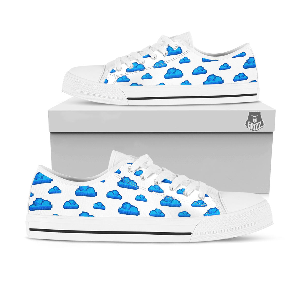 Cloud Pixel Print Pattern White Low Top Shoes-grizzshop