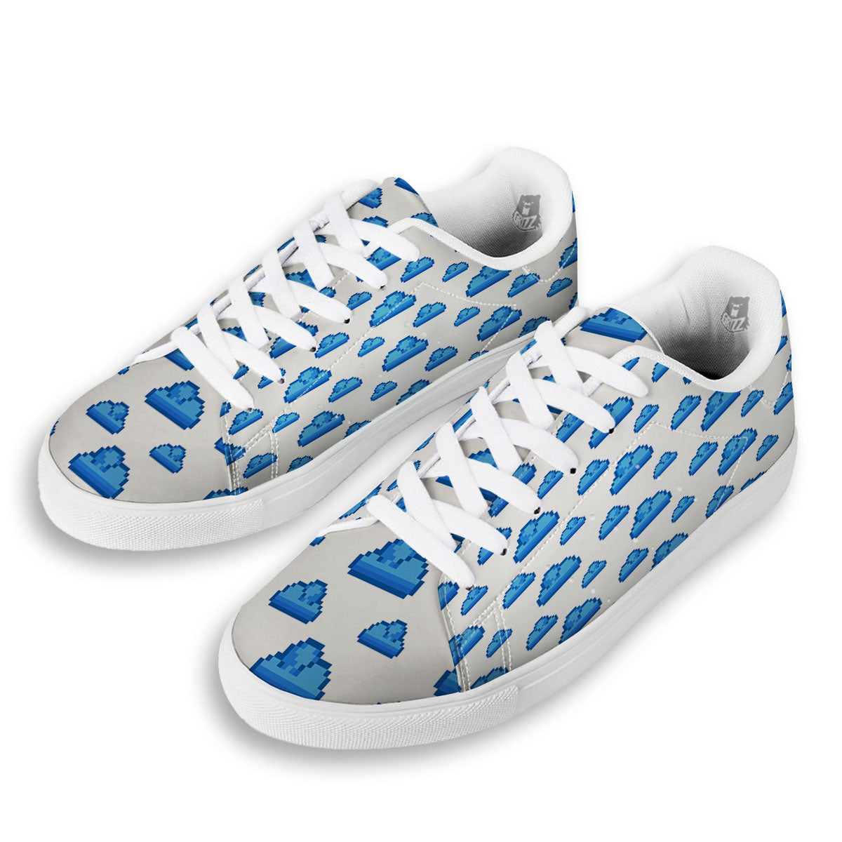 Cloud Pixel Print Pattern White Low Top Sneakers-grizzshop