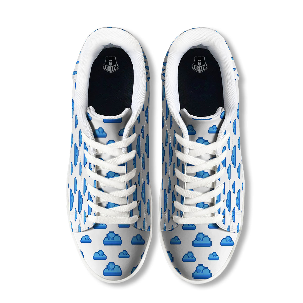 Cloud Pixel Print Pattern White Low Top Sneakers-grizzshop