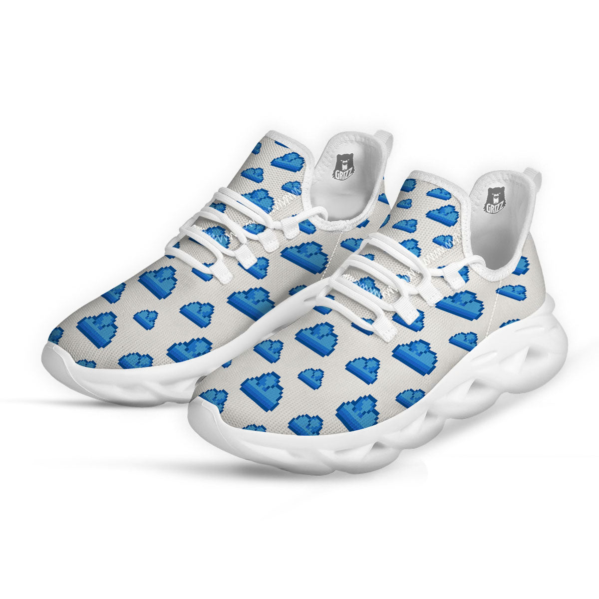 Cloud Pixel Print Pattern White Running Shoes-grizzshop
