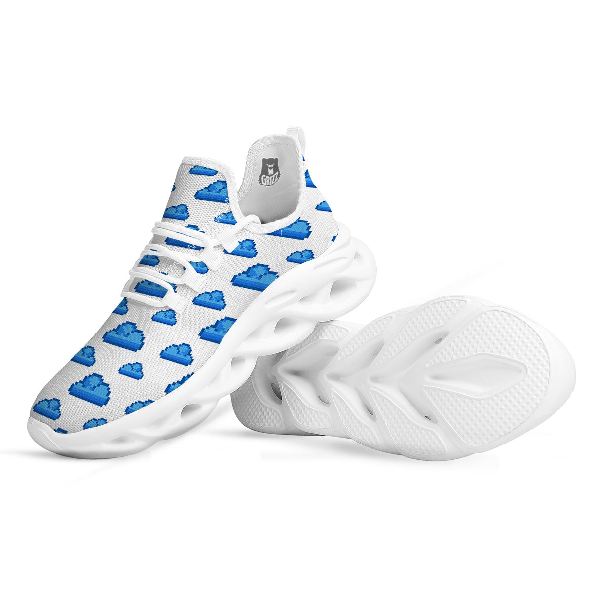 Cloud Pixel Print Pattern White Running Shoes-grizzshop