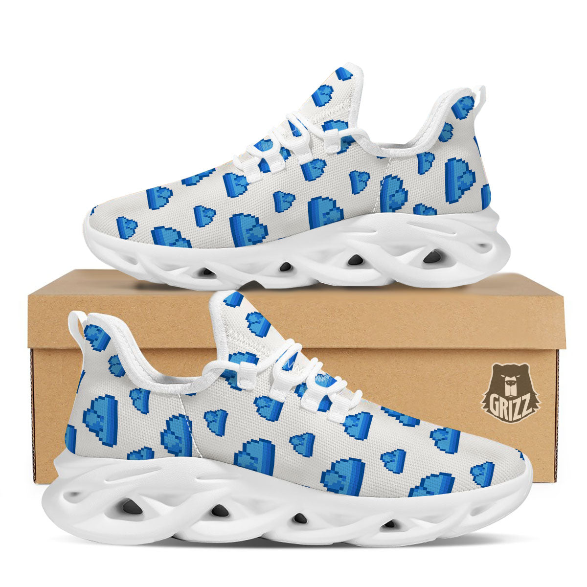 Cloud Pixel Print Pattern White Running Shoes-grizzshop
