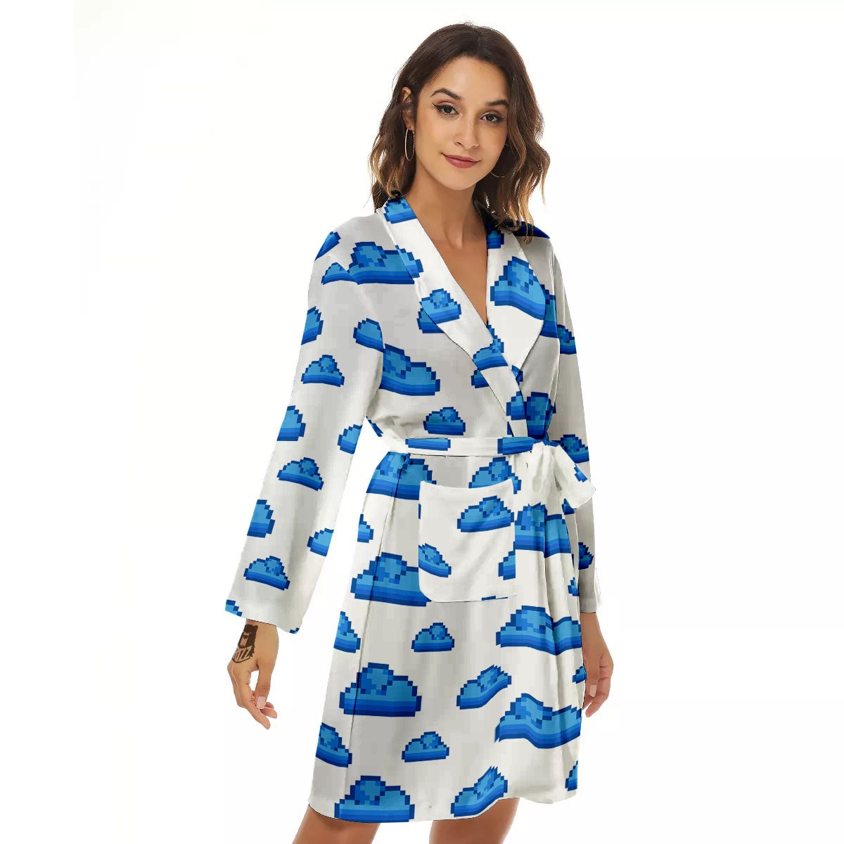Cloud Pixel Print Pattern Women's Robe-grizzshop
